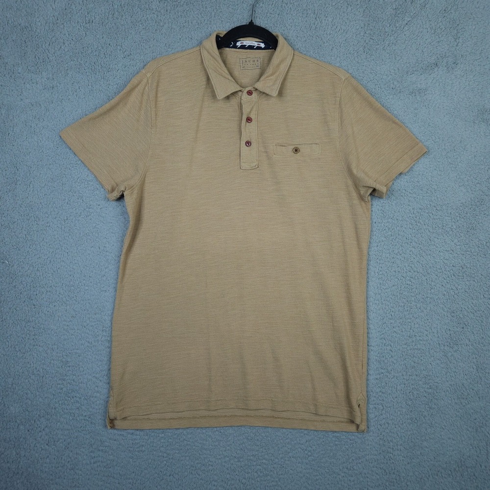 JACHS NEW YORK Men's Tan 1/4 button up polo shirt Size L